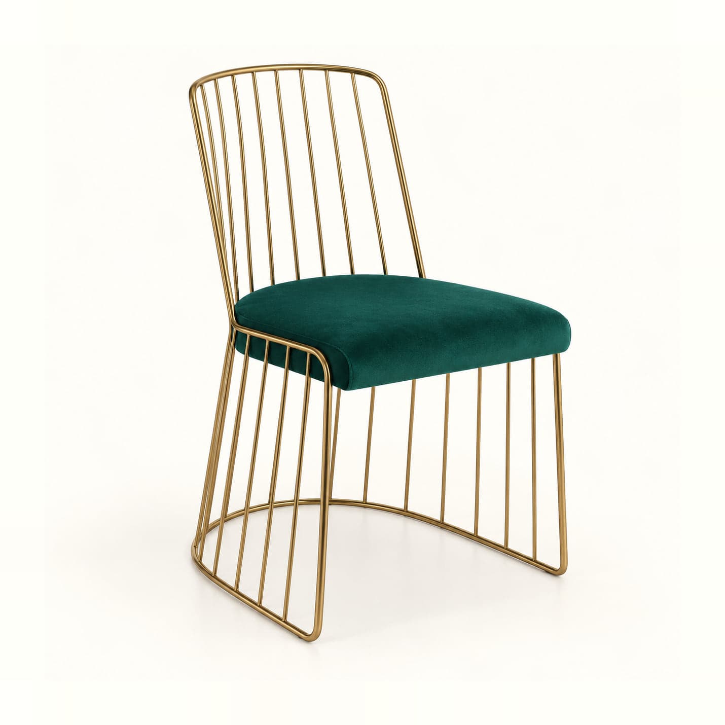Velvet Cage Chair, Green in green velvet, front three-quarter view