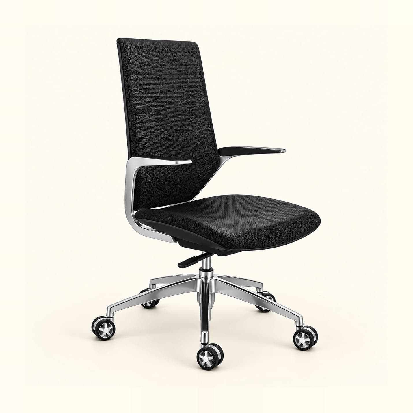 Aluminium-Frame Close-Weave Chair in black close-weave fabric, front three-quarter view