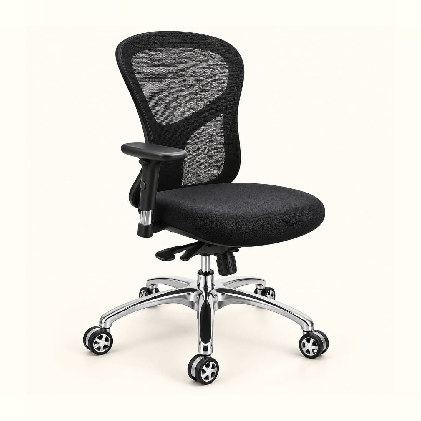 Wrap-Back Mesh Chair in black mesh, front three-quarter view