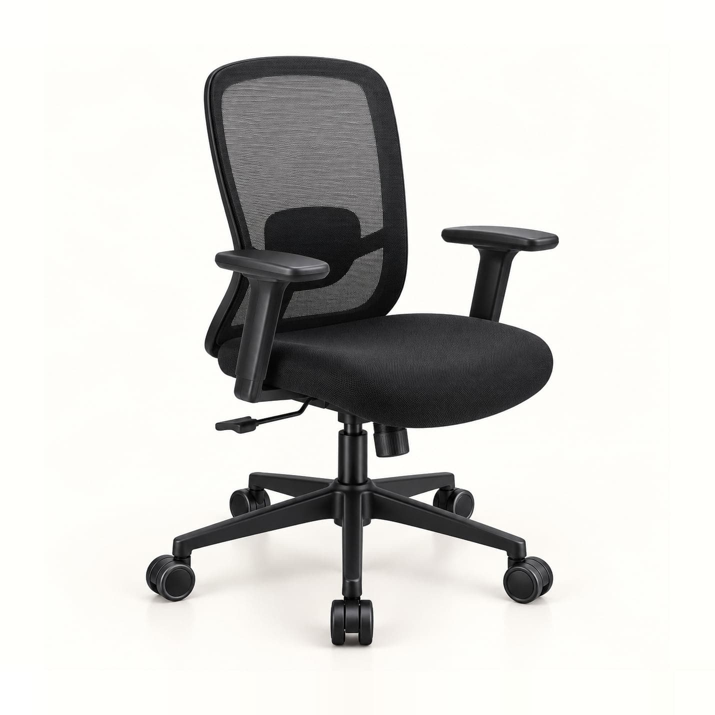 Lumbar-Pad Mesh Chair in black mesh, front three-quarter view