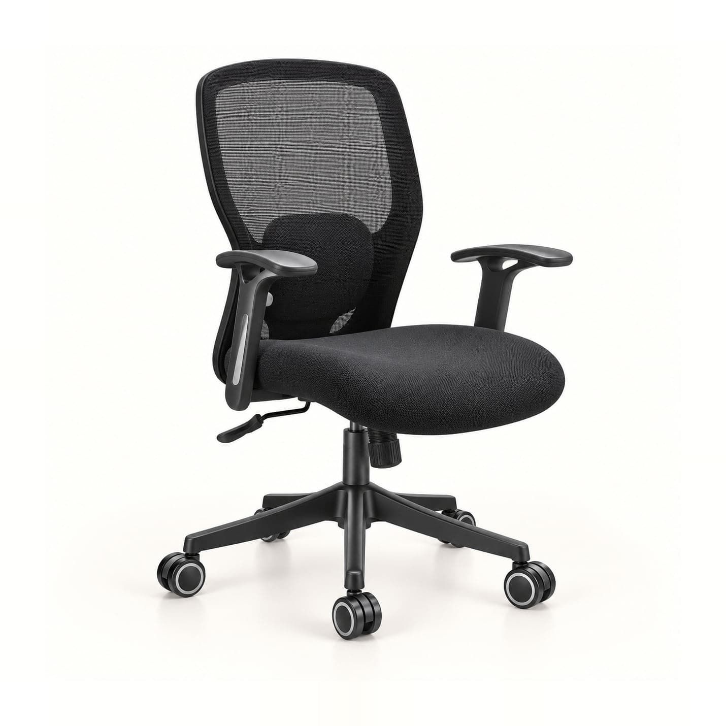 Loop-Frame Mesh Chair in black mesh, front three-quarter view