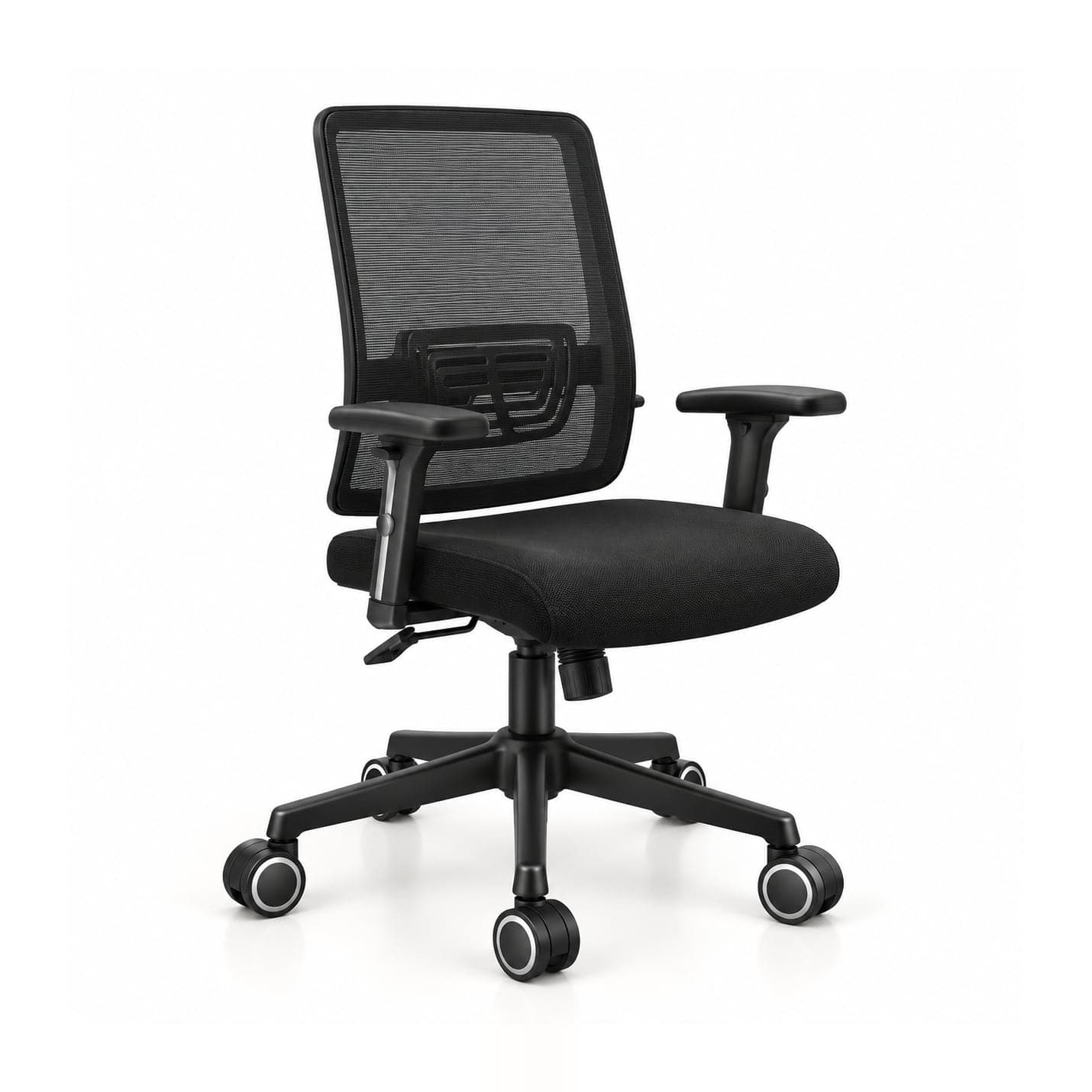 Lumbar-Bracket Mesh Chair in black mesh, front three-quarter view