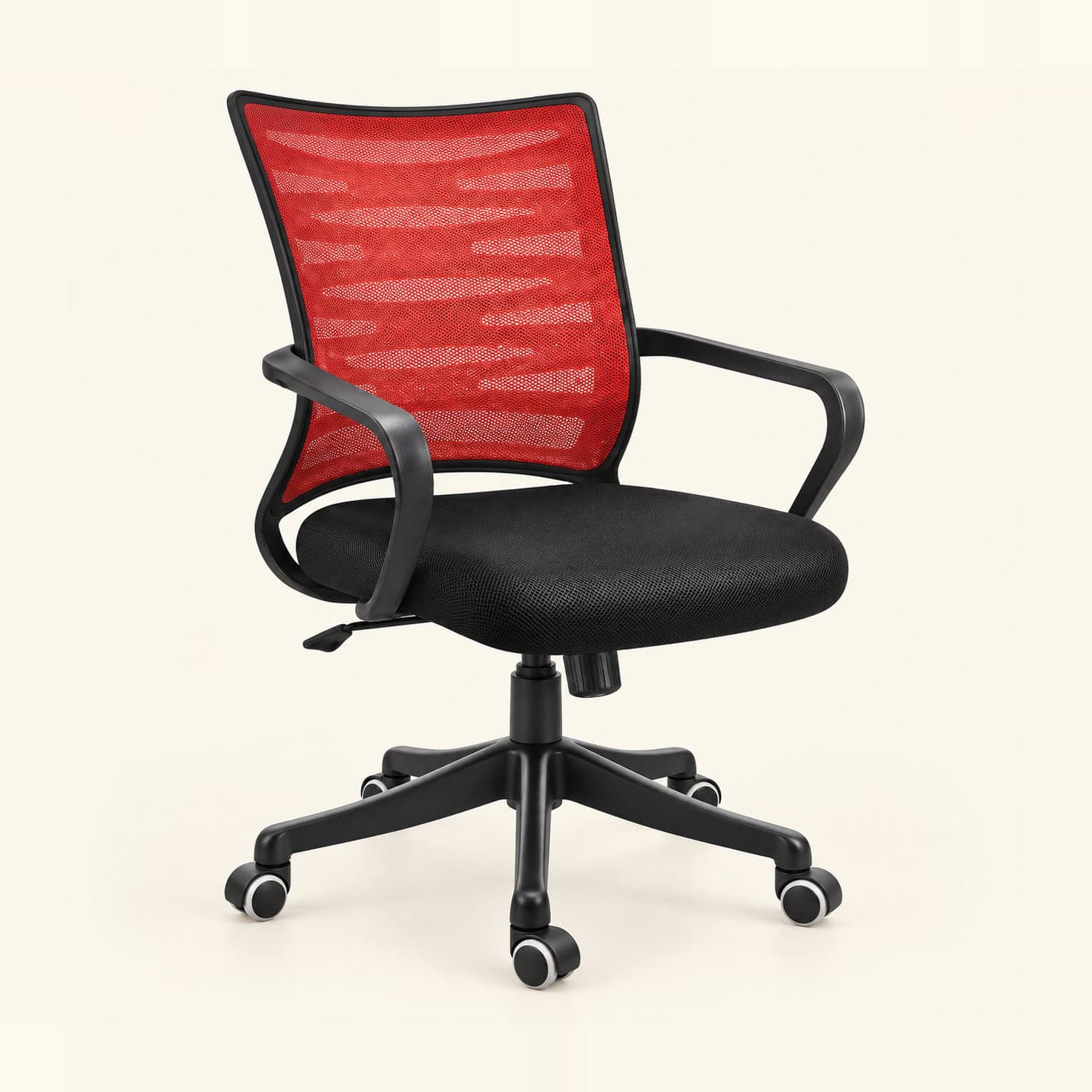 Wave-Back Mesh Chair, Red in red mesh, front three-quarter view